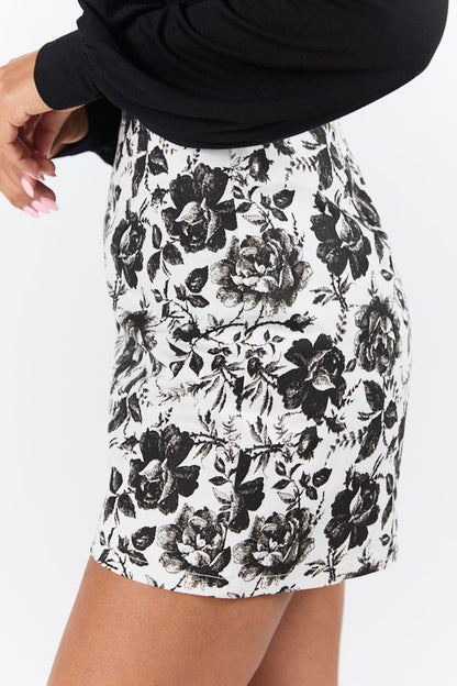 Believe Me Ivory and Black A - Line Floral Mini Skort SALE - ShopLorca