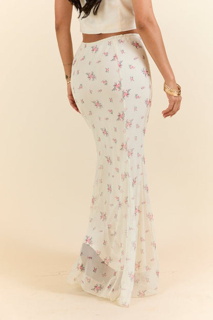 Floral Echo Ivory and Pink Knit Maxi Skirt - ShopLorca