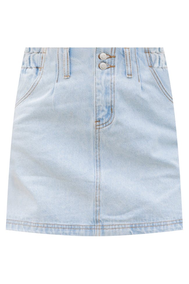 I've Been Thinking Light Wash Denim Paper Bag Waist Mini Skirt - ShopLorca