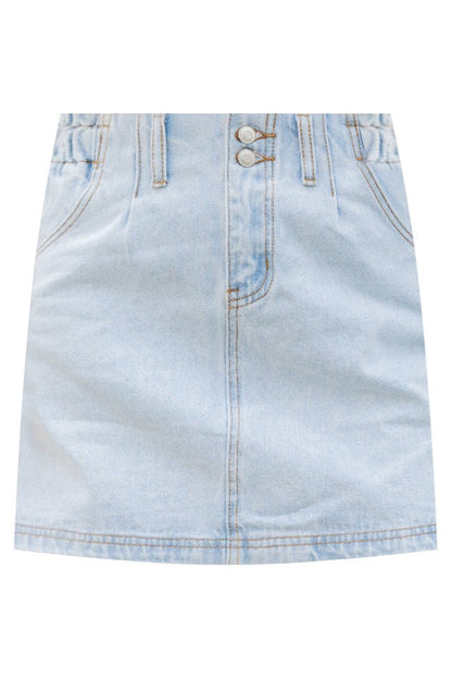 I've Been Thinking Light Wash Denim Paper Bag Waist Mini Skirt - ShopLorca