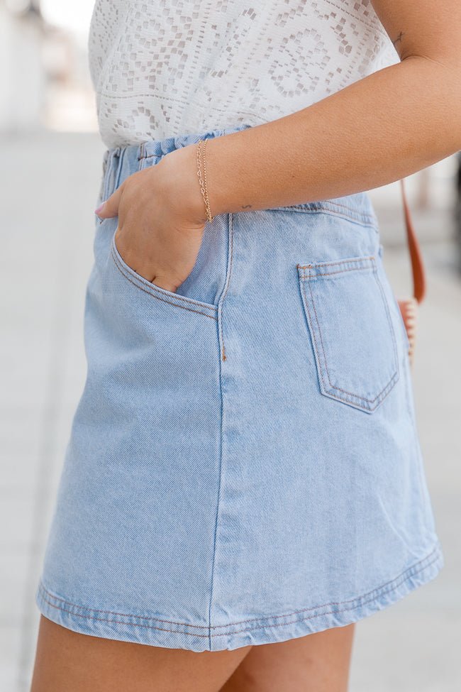 I've Been Thinking Light Wash Denim Paper Bag Waist Mini Skirt - ShopLorca