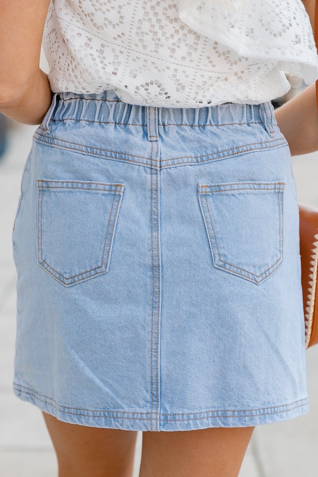 I've Been Thinking Light Wash Denim Paper Bag Waist Mini Skirt - ShopLorca