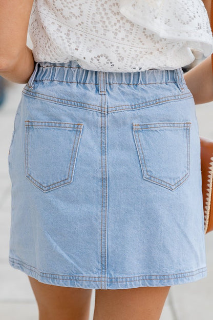 I've Been Thinking Light Wash Denim Paper Bag Waist Mini Skirt - ShopLorca