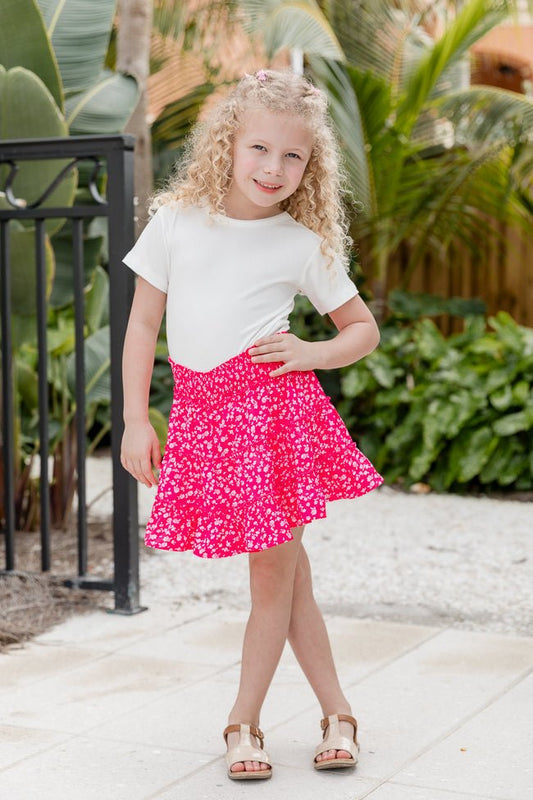Kid's Through The Garden Hot Pink Floral Mini Skort SALE - ShopLorca