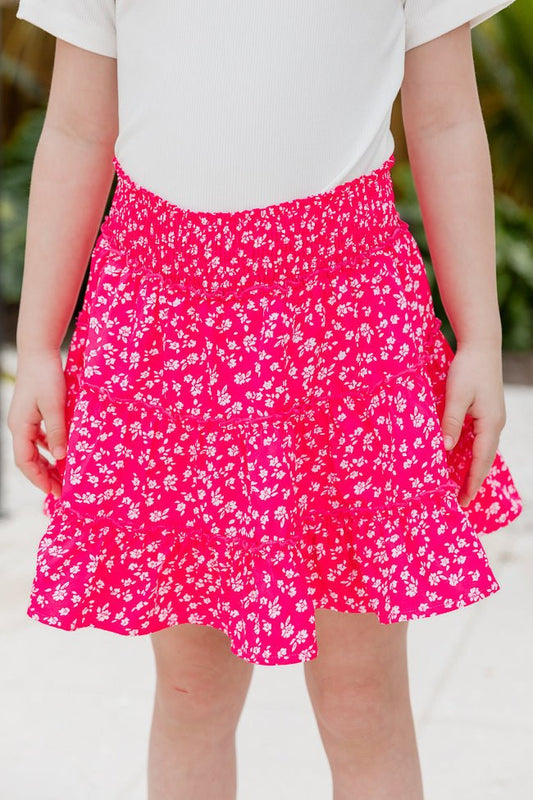 Kid's Through The Garden Hot Pink Floral Mini Skort SALE - ShopLorca