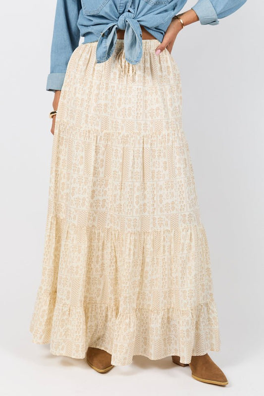 Life Is But A Breeze Ivory and Beige Printed Maxi Skirt - ShopLorca