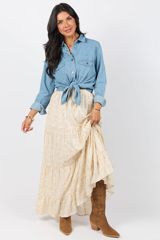 Life Is But A Breeze Ivory and Beige Printed Maxi Skirt - ShopLorca