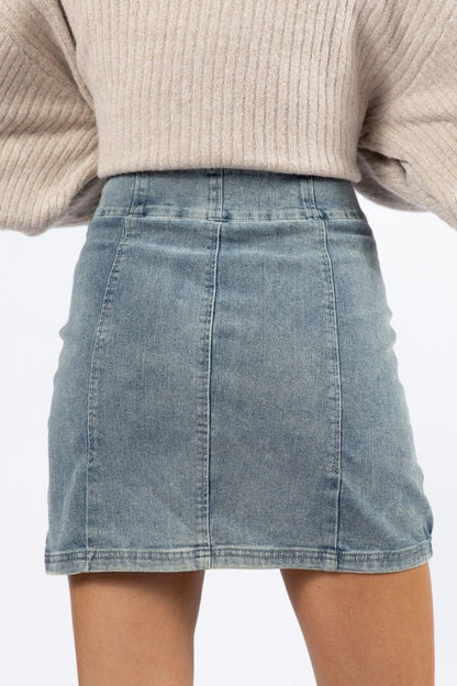 My Time To Shine Medium Wash Side Slit Denim Skirt - ShopLorca