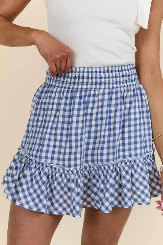 Never Out Of Style Blue and Ivory Gingham Skort - ShopLorca