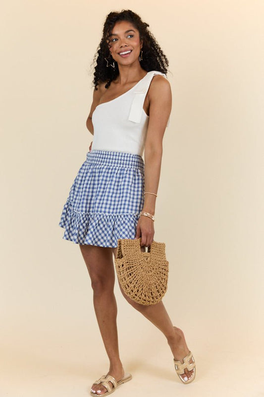 Never Out Of Style Blue and Ivory Gingham Skort - ShopLorca