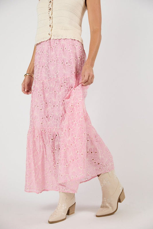 No Place Like This Pink Embroidered Maxi Skirt SALE - ShopLorca