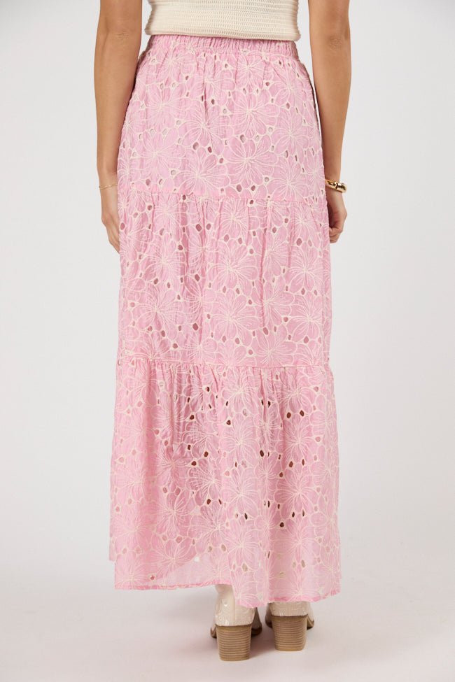 No Place Like This Pink Embroidered Maxi Skirt SALE - ShopLorca