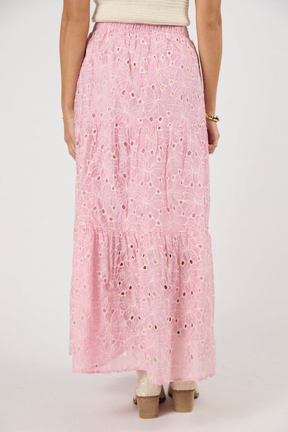 No Place Like This Pink Embroidered Maxi Skirt SALE - ShopLorca