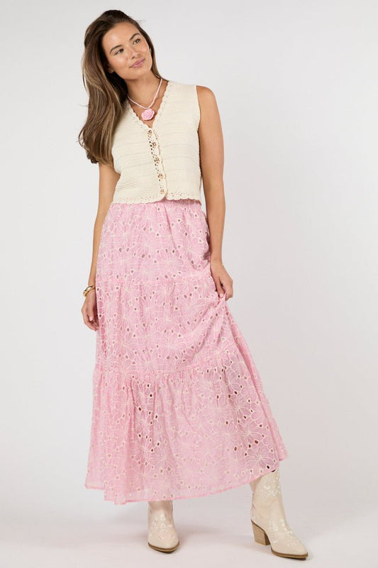 No Place Like This Pink Embroidered Maxi Skirt SALE - ShopLorca
