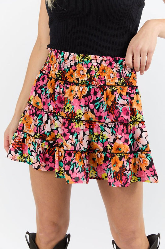 Through The Garden Black Multi Color Floral Mini Skort SALE - ShopLorca
