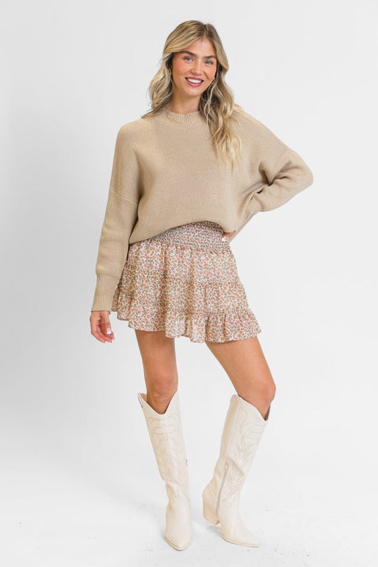 Through The Garden Ivory and Tan Floral Mini Skort SALE - ShopLorca