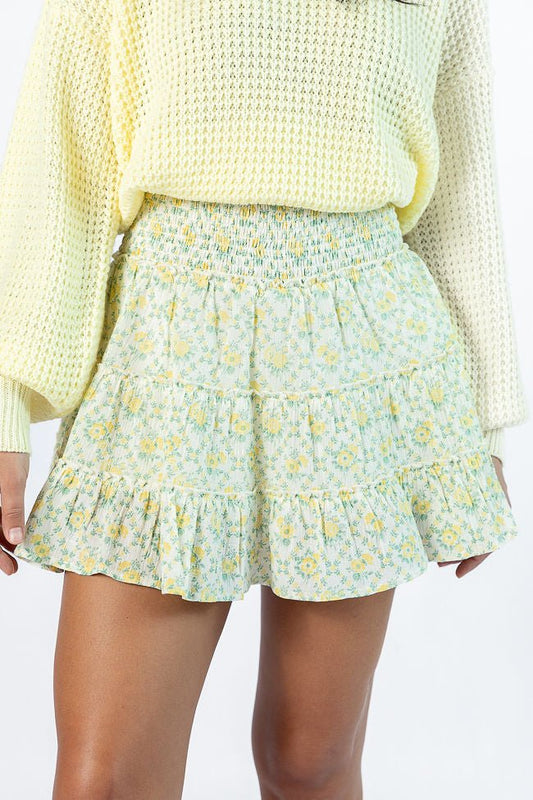 Through The Garden Ivory and Yellow Mini Skort - ShopLorca